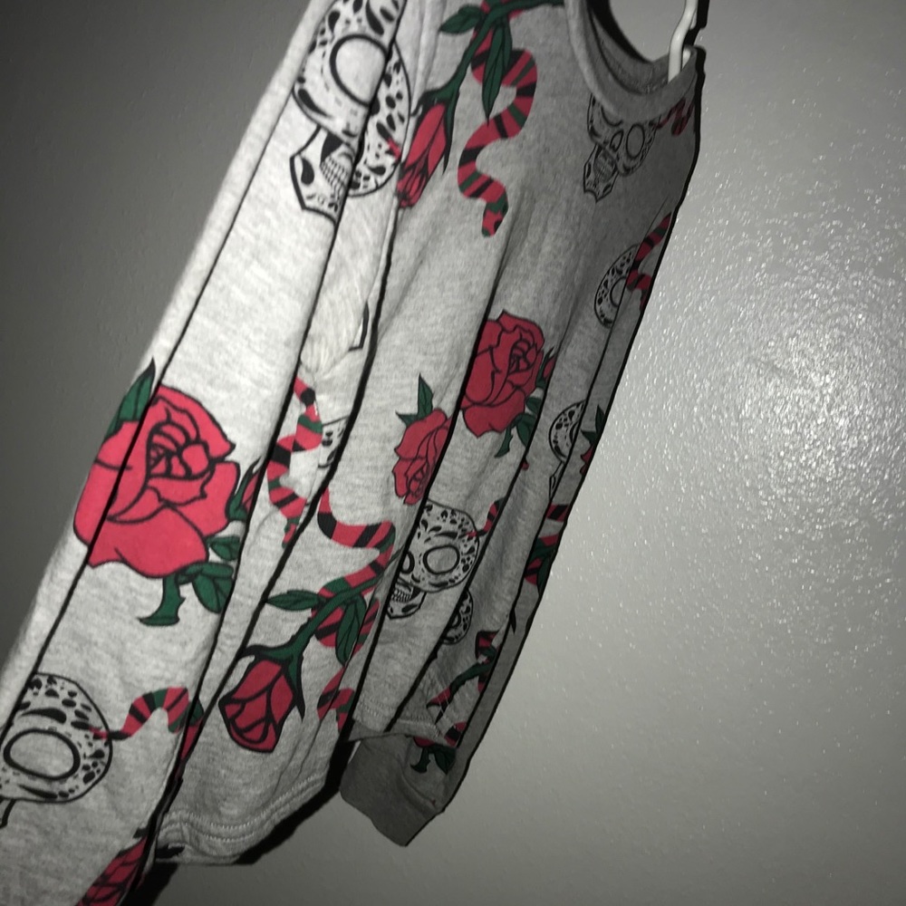 On Fire Rose/ Skull Sweatshirt - Picture 2 of 5